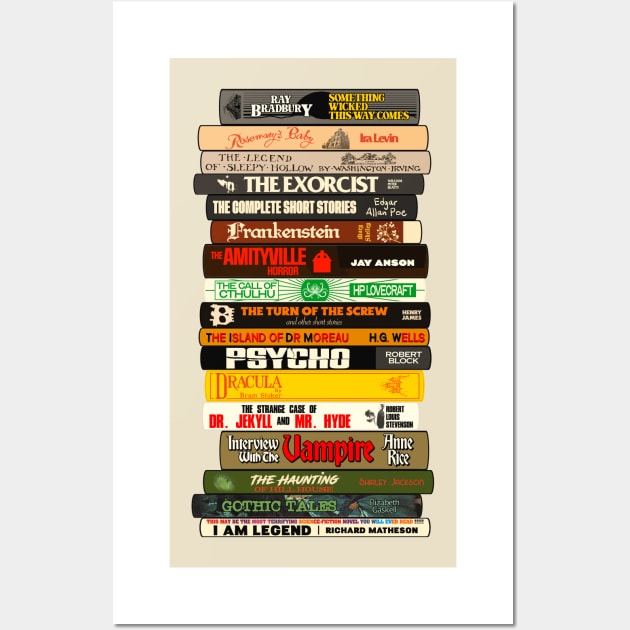 Classic Horror Books Stack Wall Art by darklordpug